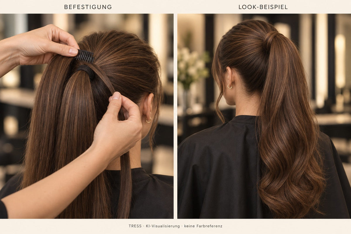 TRESS – Befestigung und Look-Beispiel (KI-Visualisierung, keine Farbreferenz)