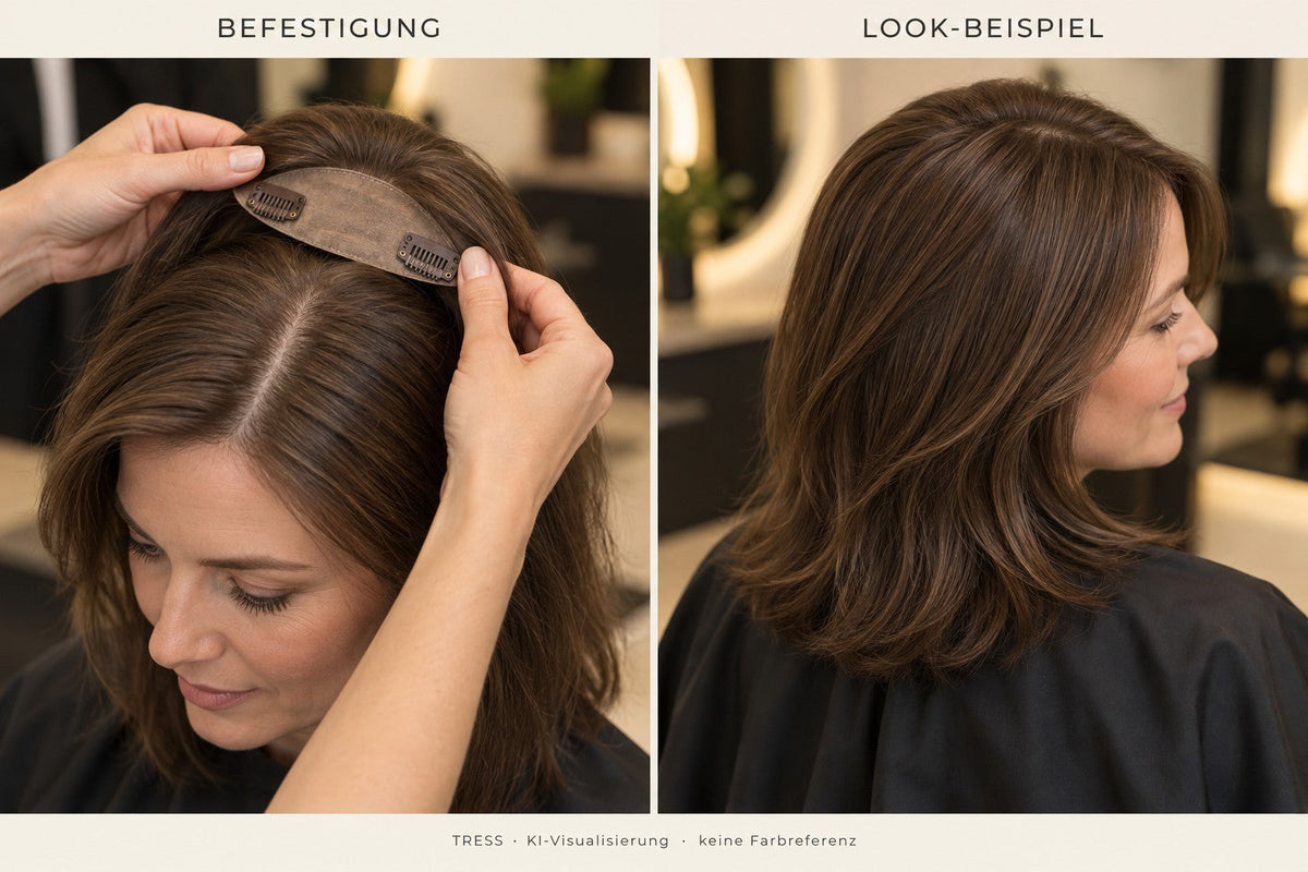 TRESS – Befestigung und Look-Beispiel (KI-Visualisierung, keine Farbreferenz)